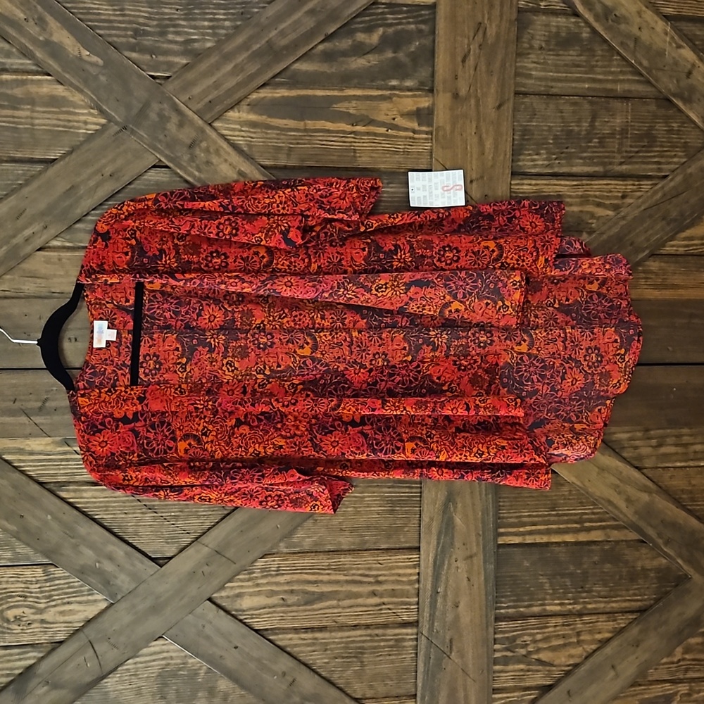 Small LuLaRoe Lindsay Kimono Hot Pink Orange and Black Floral